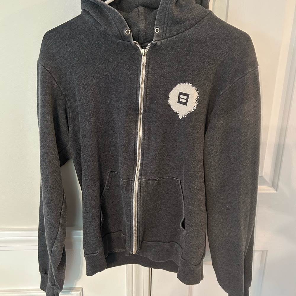 HRC Gray Zip-Up Hoodie with large heart on back